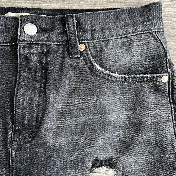 FREE PEOPLE Destroyed Denim Mini Skirt Size 25 Dark Gray Distressed Grunge Boho - Picture 5 of 12